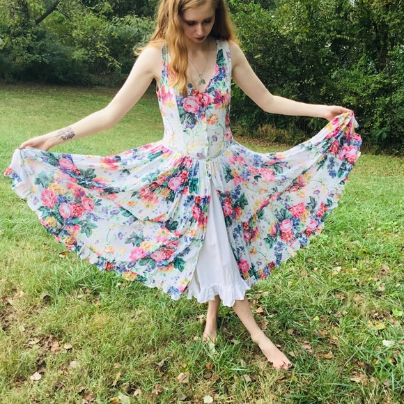 Vintage Dresses & Skirts - Vintage 80s boho floral petticoat prairie dress